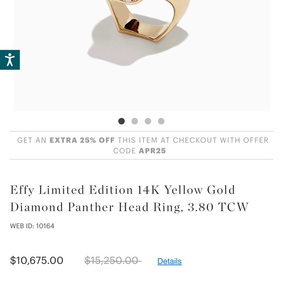 Effy 14K Gold Diamond Emerald Panther Head Ring - Picture 6 of 6